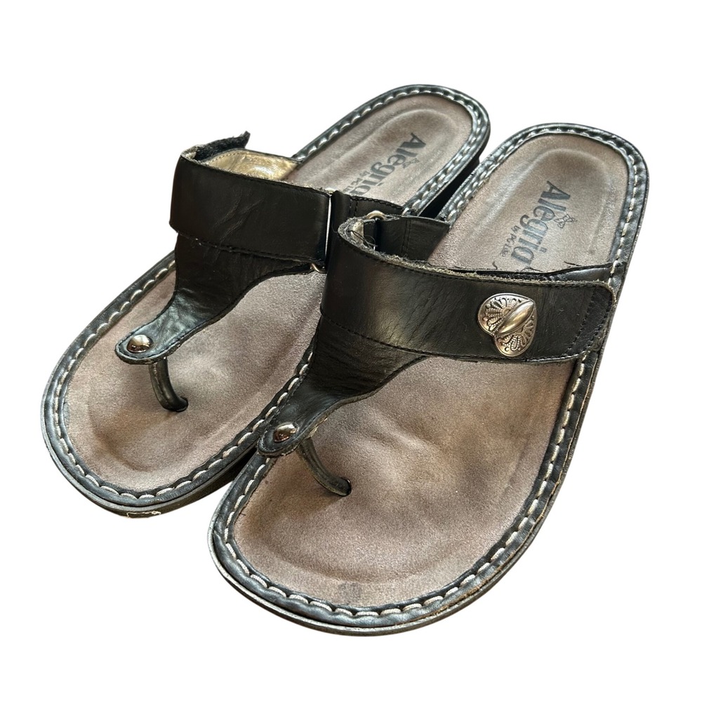 Alegria Carina Sandals Women Black Leather Heart Thong Slide CAR-601 Size 38